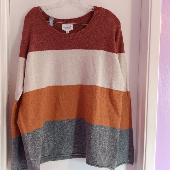 Pinque Women's Gina Crew Neck Fall Color Block Sweater XXL NWT - Picture 1 of 6